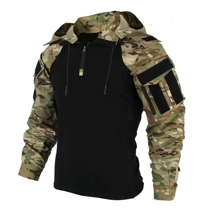 Chemises de randonnée camouflage Combat T-Shirt à capuche hommes chemise tactique Airsoft Paintball 
