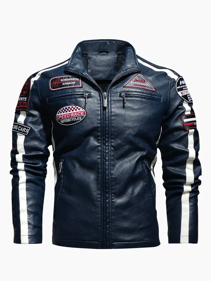 Combinaison de course de moto pour hommes, veste de couleur avec étiquette en cuir PU