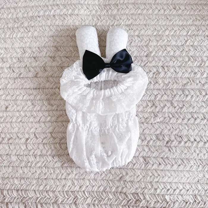 Accessoires pour chiens : Bandeau anti-salissure pour petits chiens, avec nœud oreilles de lapin, po