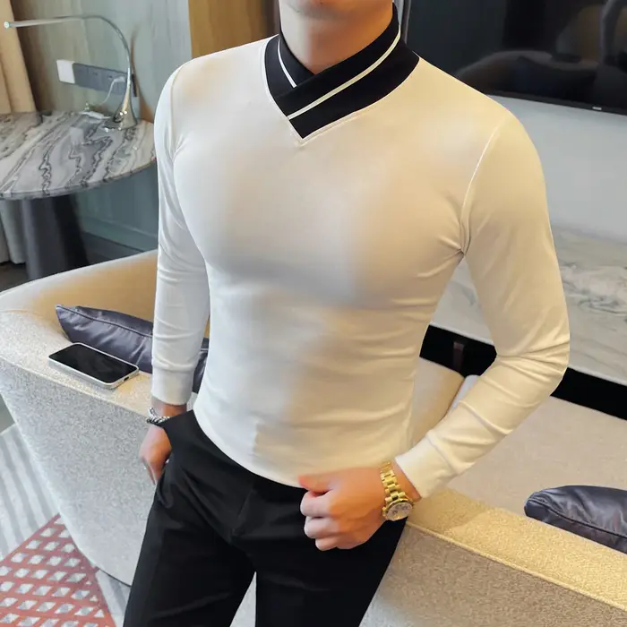 T-shirt élastique homme vêtements 2025 automne hiver nouveau à manches longues hommes T-Shirts coupe ajustée