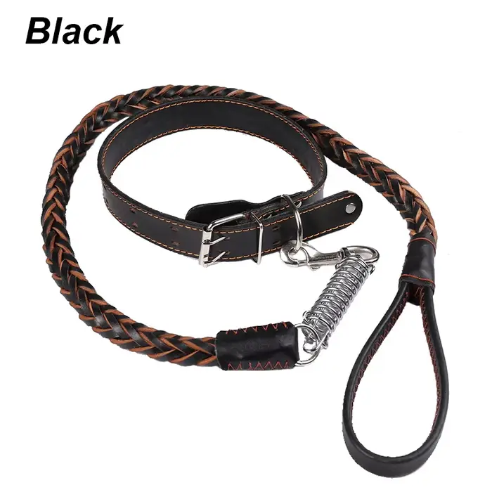 Laisse pour chien robuste et résistante, en cuir véritable tressé, pour l'entraînement des chiens de