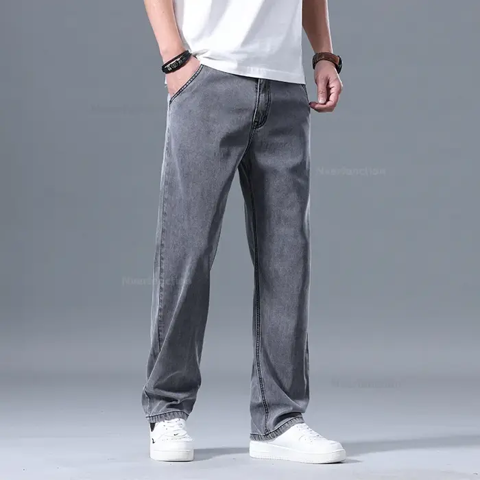 Lyocell pantalon hommes 2024 vêtements d'été Ultra mince mode pantalons décontractés mâle Baggy drapé droit Denim