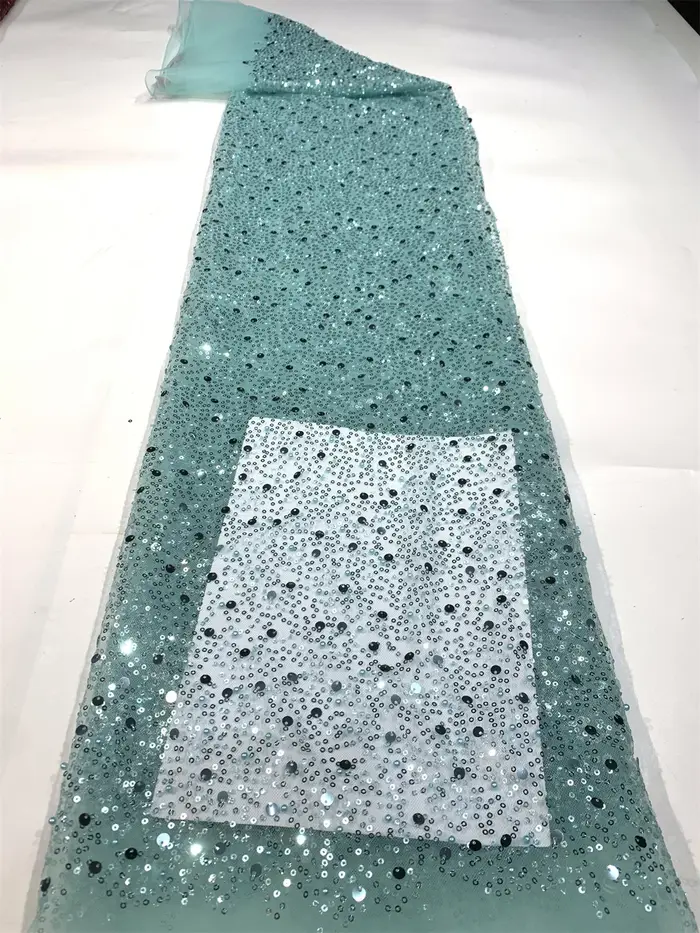 Tissu de dentelle française de luxe en maille avec perles 2026, dentelle africaine nigériane de haut