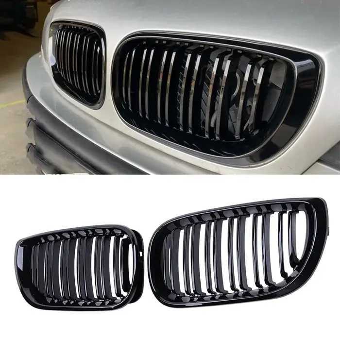 Grille de rein avant de voiture noire brillante, capot à double lamelle, grilles de course pour BMW 