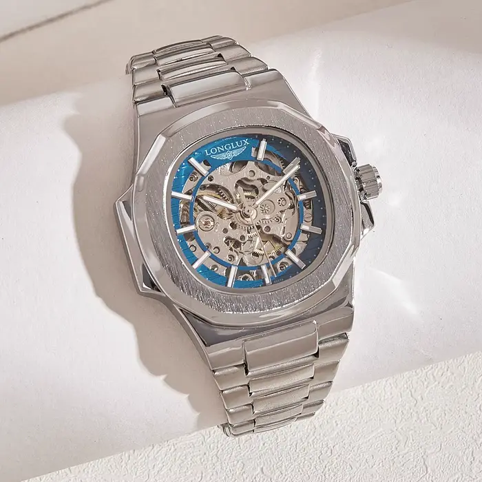 Montre mécanique automatique pour homme luxe squelette étanche acier inoxydable cadeau