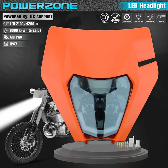 PowerZone moto phare LED phare phare Supermoto carénage pour KTM EXC SXF MX Dirt Bike Enduro phare L