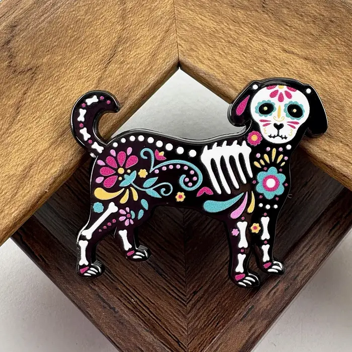 Broche émaillée Chien Crâne de Sucre Jour des Morts