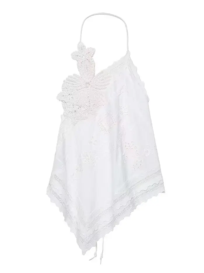 Haut asymétrique ohmmayby en polyester avec patchwork pour femmes, décontracté, pour la plage et les soirées estivales ```
