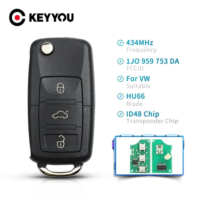 KEYYOU clé de voiture à distance 434Mhz puce ID48 pour Volkswagen pour VW coccinelle Bora Passat siè