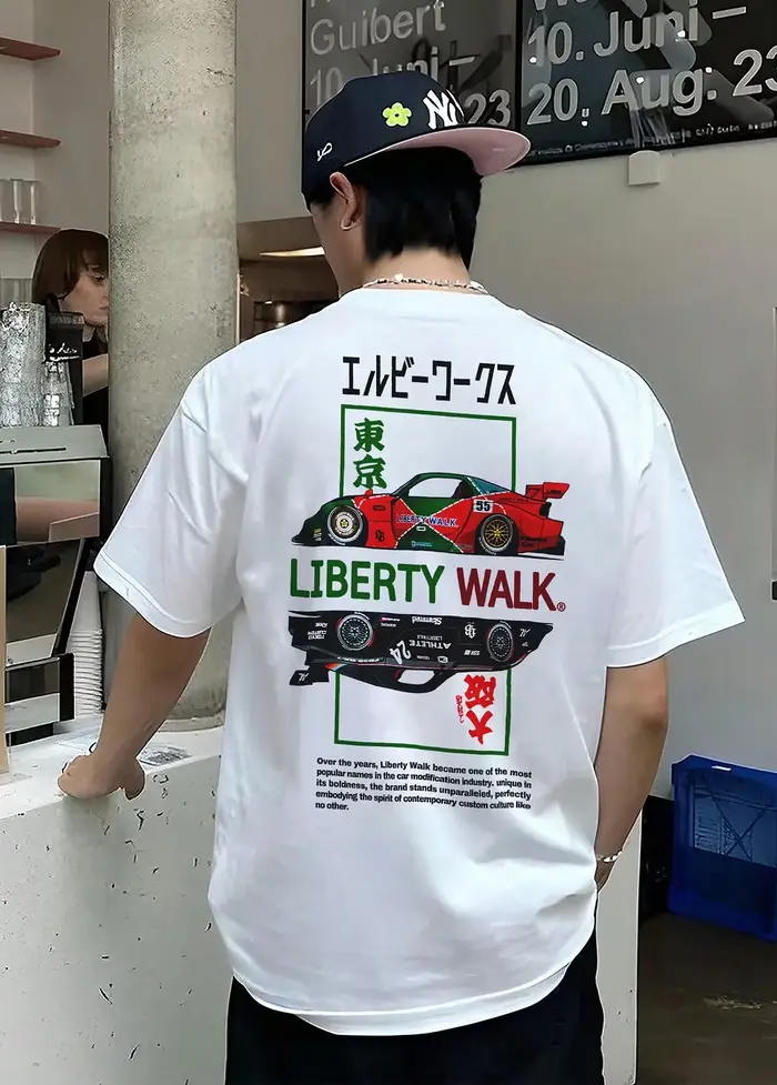 LBWK Liberty Walk Tokyo Race Car Print T-shirt pour hommes, culture automobile japonaise, en coton, 