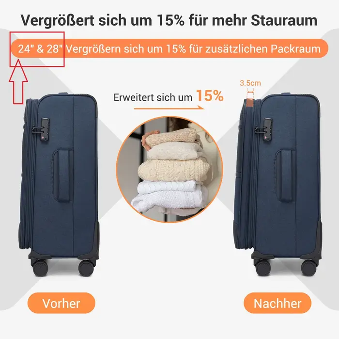 Mallette extensible British Traveller, tissu ultra léger, valise en tissu avec extension de volume, 