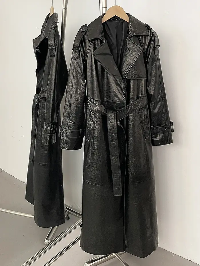 OFTBUY offres spéciales mode nouveau printemps automne vêtements en cuir véritable femmes longue cei