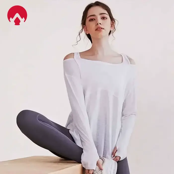 Chemises de Yoga à manches longues pour femmes t-shirt de sport ample haut court haut de sport femme