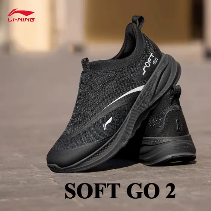 LI-NING SOFT GO 2 chaussures de marche pour hommes sans lacet doux talon épais confortable portable 