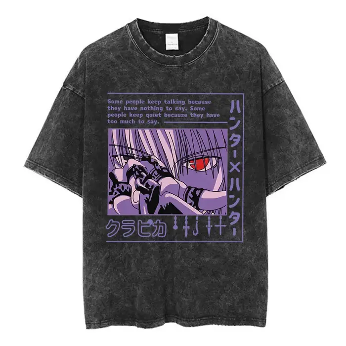 Anime Hunter X Hunter Logo Vintage lavé T-shirt Killua Gon fleur de cerisier graphique T-shirt hommes mode décontracté surdimensionné T-shirt