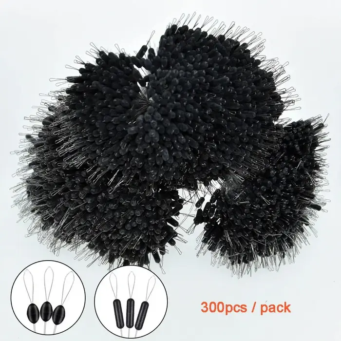 Bouchon de pêche en silicone noir, lot de 300 pièces, connecteur haricot, accessoires