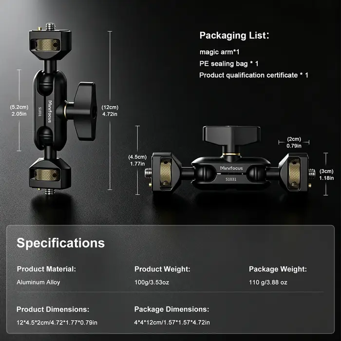 Bras articulé flexible Minifocus Camera Magic Arm avec vis 1/4” et support de moniteur de terrain do
