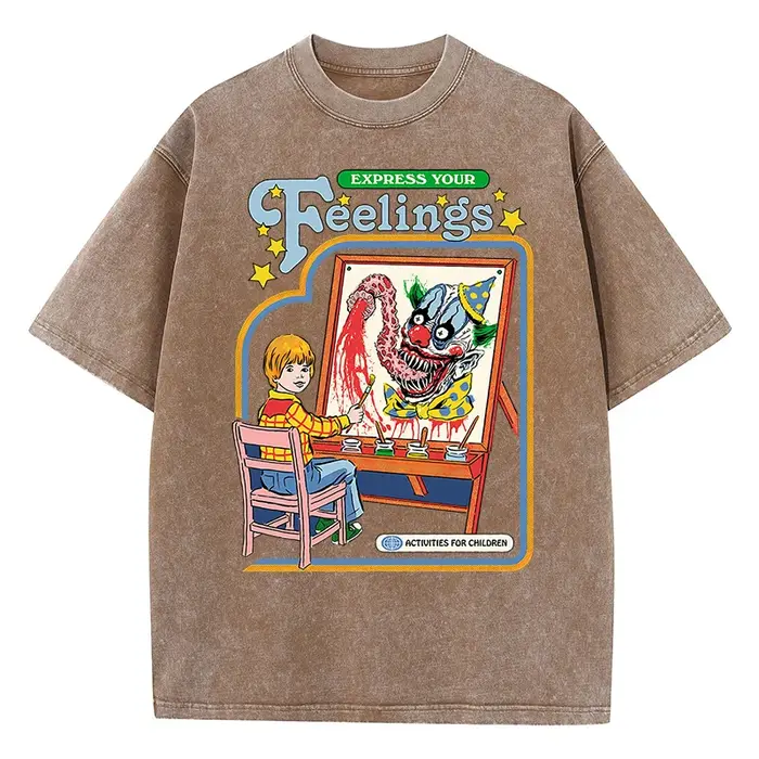 Expressez vos sentiments dessiner un Clown lavé rétro hommes t-shirts mode rue respirant t-shirts en