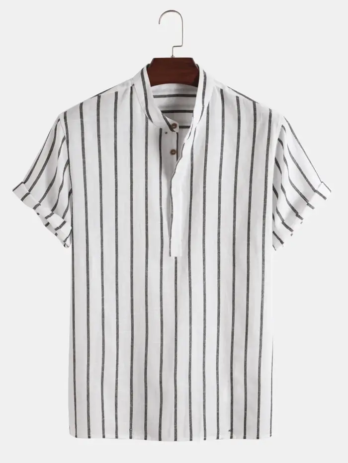 Vêtements pour hommes – Nouvelle chemise rayée mi-boutonnée pour homme, collection été 2026 – Chemis