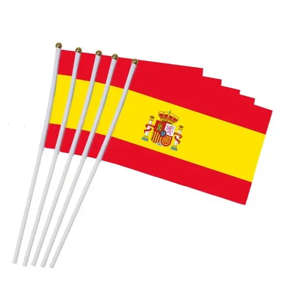 Drapeau espagnol 14x21cm, drapeau espagnol ES ondulé à la main pour défilé d'élection et mars avec m