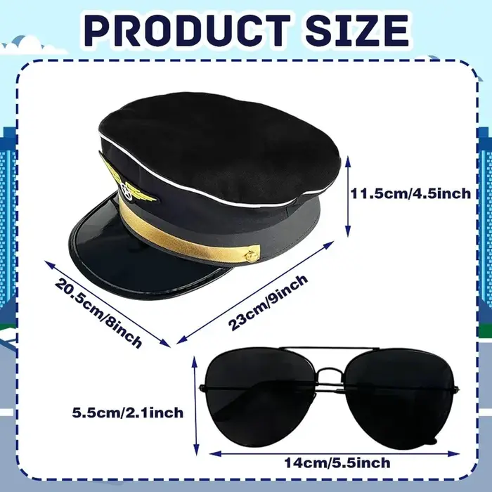 Costumes de capitaine de pilote de compagnie aérienne avec lunettes d'aviateur et kit de badges pour homme occasions spéciales halloween aviation passionnels