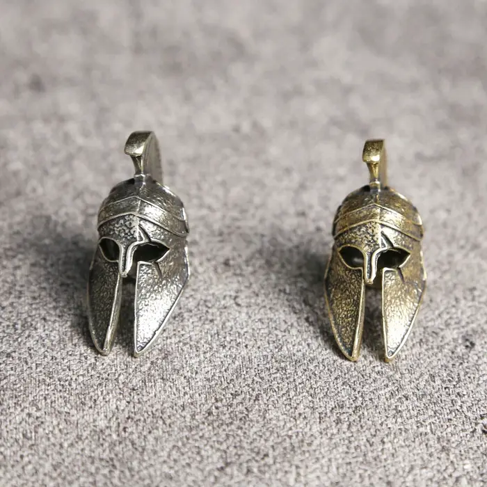 Ancienne grèce spartiate guerrier cicatrice casque couteau en laiton perles EDC bricolage paracorde porte-clés lanière pendentif bijoux accessoires