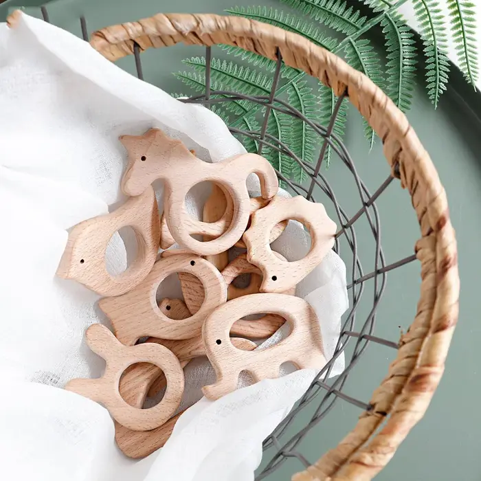 Lot d'anneaux de dentition en hêtre sculptés en forme d'animaux pour bébé,jouets pour enfant, penden