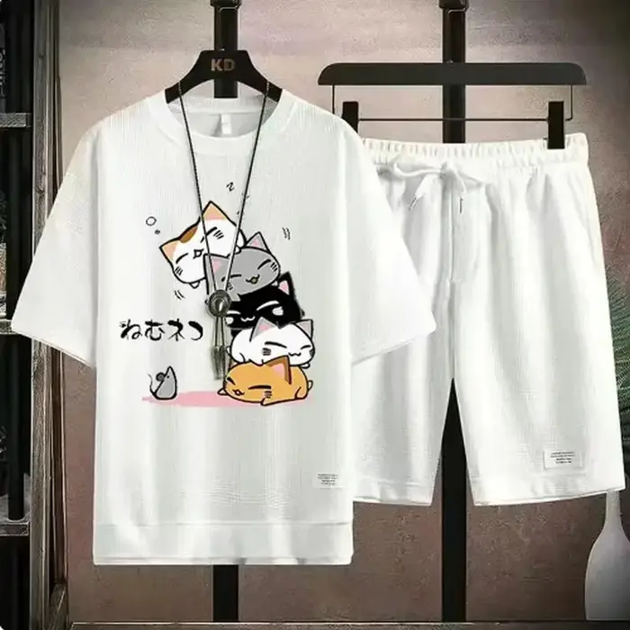 Ensemble gaufré décontracté homme été 2026 – T-shirt et short tendance – Ensemble sportif ample et c