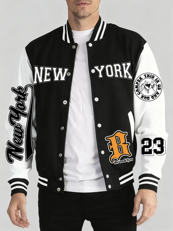 New York Brooklyn numéro 23 imprimer homme automne hiver Veste décontracté vêtements de rue Sport ample Baseball Jersey