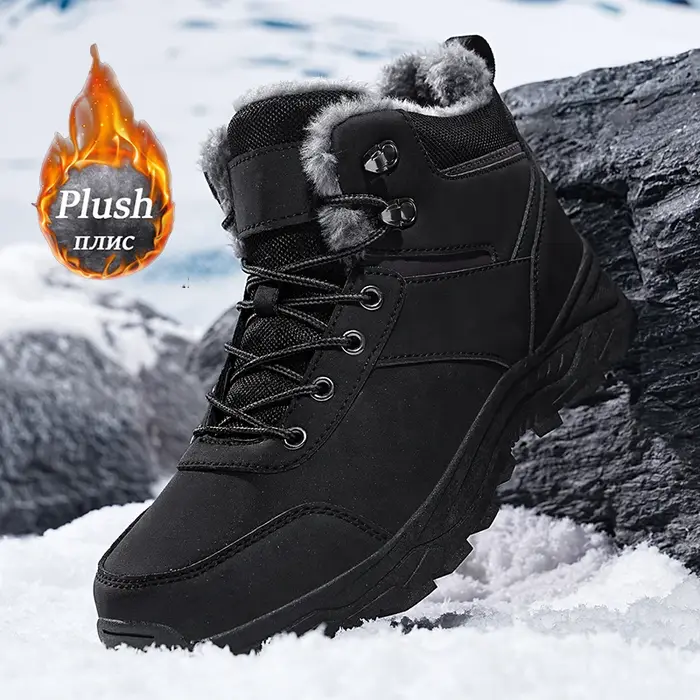 Bottes de neige montantes à semelles épaisses doublées de polaire pour hommes, chaussures de randonn