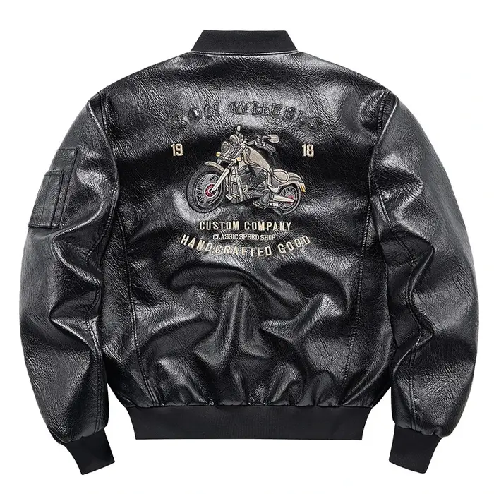 Veste d'automne en cuir de moto brodée pour hommes manteau de motard américain hommes col de Basebal