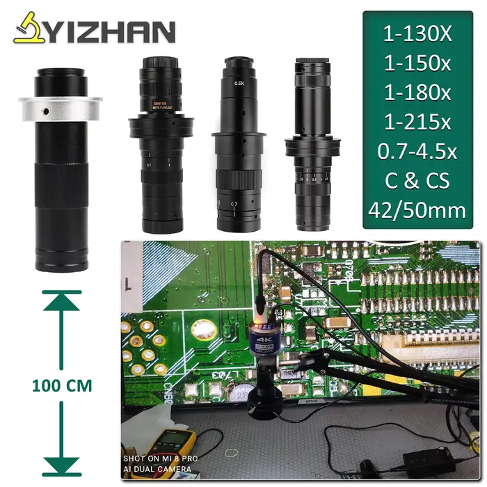 YIZHAN 215x 180x 150x objectif 0.7X ~ 4.5X grossissement réglable industrie Microscope lentille Mult