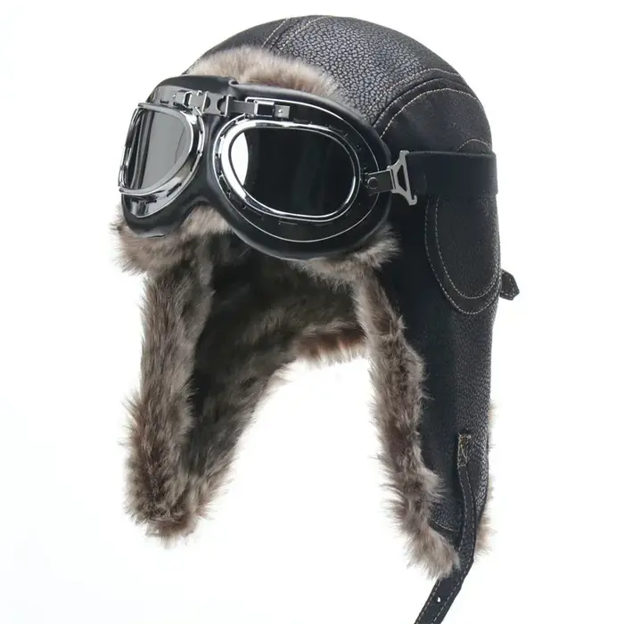 Chapeau de bombardier d'hiver pour hommes, avec lunettes, pour moto en plein air, coupe-vent, chaud,