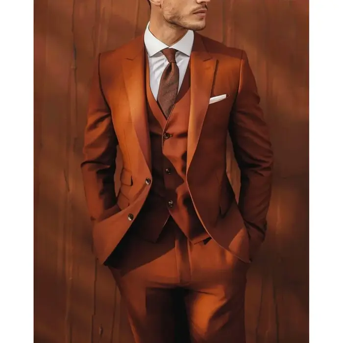 Élégant solide hommes costumes 3 pièces simple boutonnage pic revers smoking marié fête de mariage C