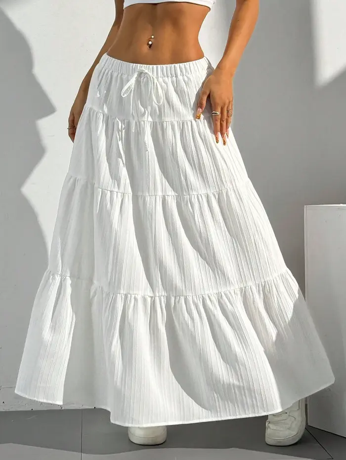 Vêtements pour femmes, nouveau produit, jupe mi-longue blanche avec cravate, grande balançoire, jupe