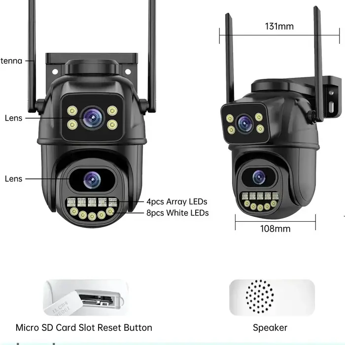 Caméra PTZ WiFi 9MP 4K double objectif double écran détection IA humaine surveillance extérieure mémoire rapide