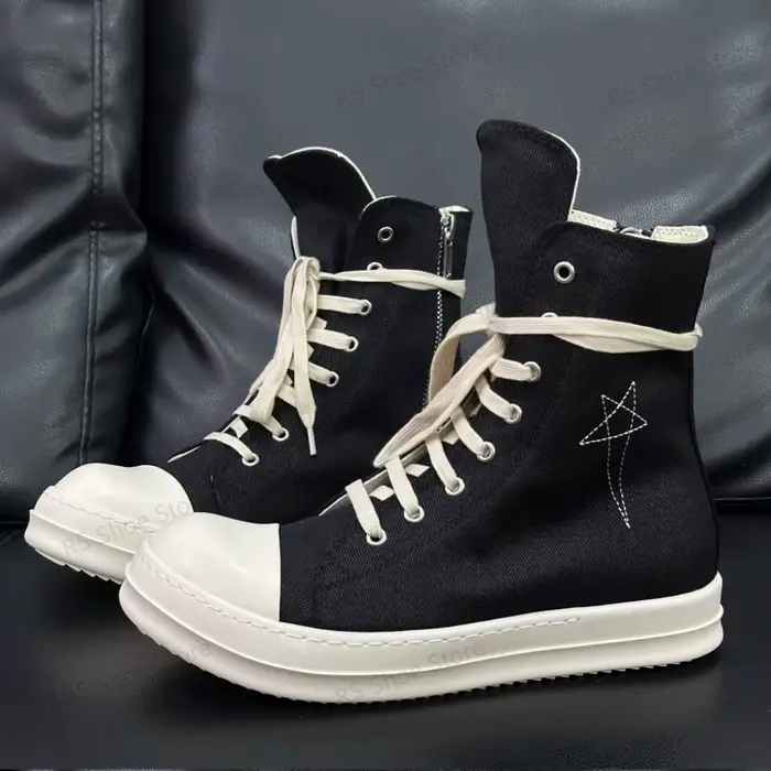 Ro Design classique botte en toile noire chaussure haute hommes chaussures décontractées de luxe fermeture éclair femmes