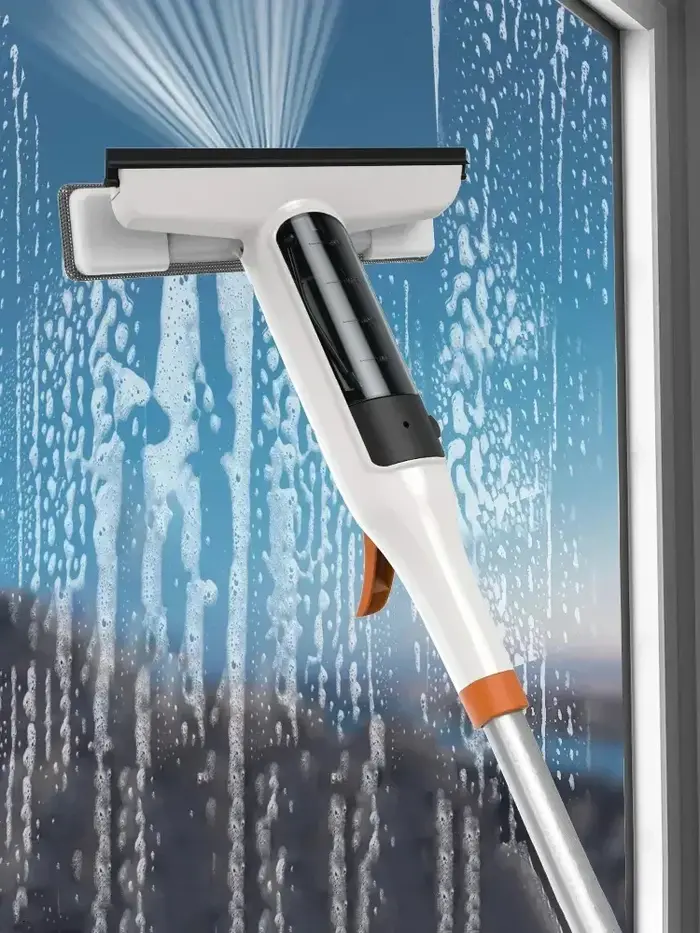 Outil de livres de fenêtre double face, outils de livres de fenêtre avec poignée de récurage de pulvérisation, lave-vitre pour verre, raclette d'extérieur