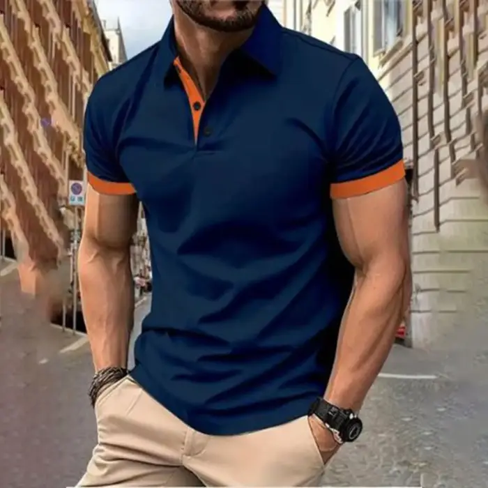 Manches courtes pour hommes, couleur assortie, mode avec revers pour hommes, manches courtes
