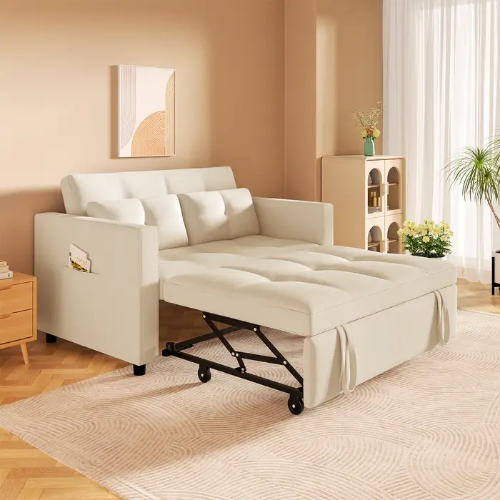 HORGgland-Canapé convertible 3 en 1, canapé-lit en velours de 57 pouces avec lit côtelé, causeuse av