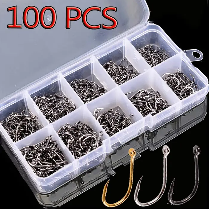 Ensemble d'hameçons de pêche, boîte de 100 pièces, série 10, en acier à haute teneur en carbone, cro