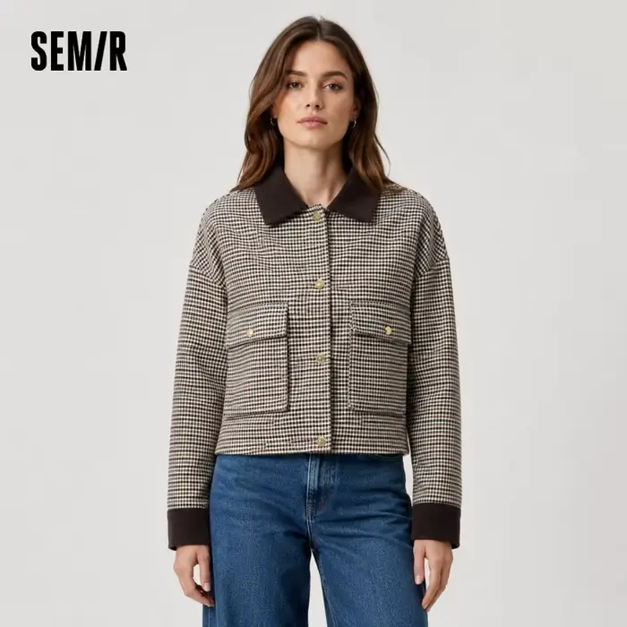 Semir veste femmes recadrée col tournant à la mode en vrac 2025 nouveau automne Plaid