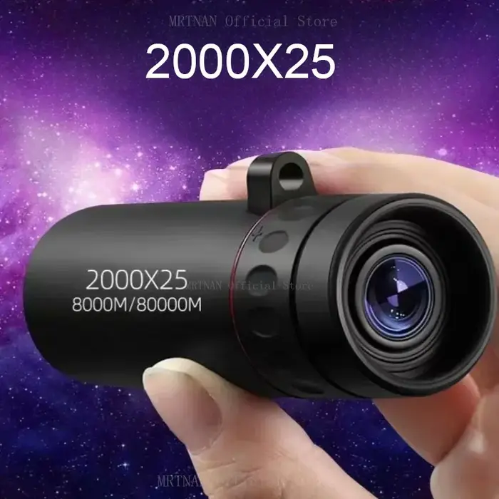 Monoculaire HD 2000x25 Mini Portable avec Support Téléphone pour Camping Extérieur Chasse Observation Ornithologique