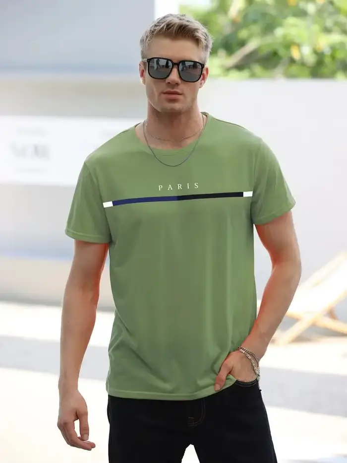 T-shirt à motifs College sur le thème de Paris, vêtements d'été pour hommes