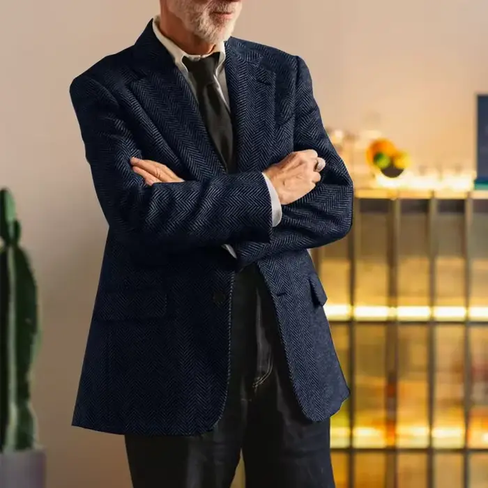 Vêtements pour hommes Grande veste à chevrons pour hommes Blazer décontracté Veste mince à simple bo