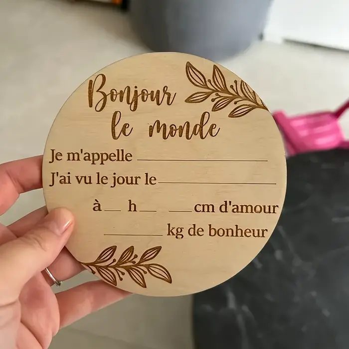 1 pièce bébé nouveau-né panneau de bienvenue en bois sculpté design "Hello World" baby shower bois n