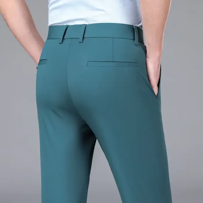 Pantalon de costume d'affaires en soie glacée pour hommes, haute élasticité, vert armée, bleu, élast