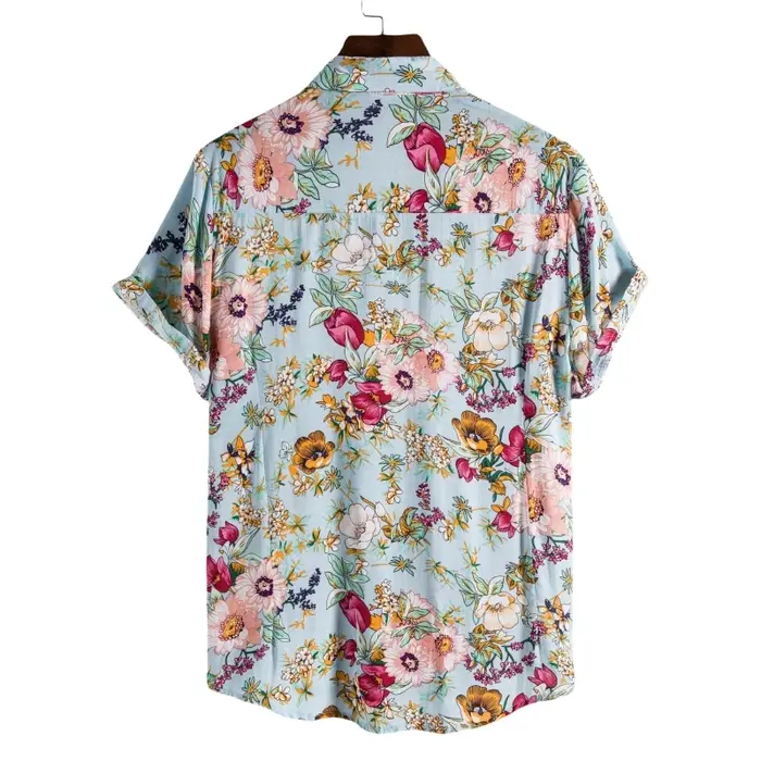 Chemise en polyester bleu ciel décontractée avec col rabattu pour hommes, vêtements de luxe, mode printemps et été, plage, occasions spéciales
