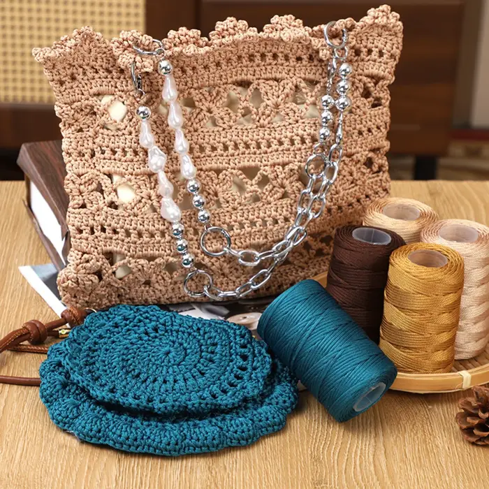 Fil de nylon en lin glacé de 2 mm, adapté au tricot à la main de coussins, sacs, chapeaux et chaussons, ainsi que pour divers articles ménagers DIY.