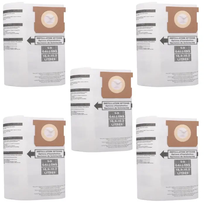 Sacs à poussière de rechange pour aspirateur Shop-Vac Ridgid, 5 pièces, support, sec, 5-8 gallons, 9